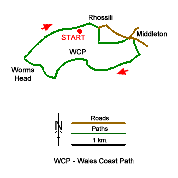 Route Map - Worms Head from Rhossili Walk