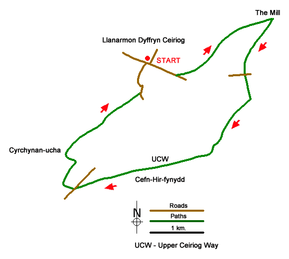 Route Map - Llanarmon Dyffryn Ceiriog Circular Walk