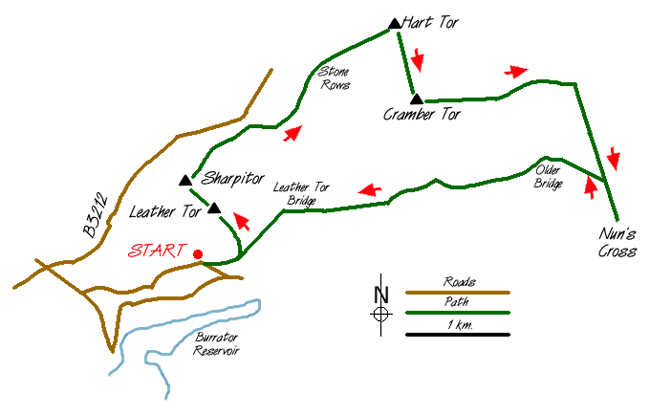 Route Map - Cross Gate to Nuns Cross via Leather Tor Walk