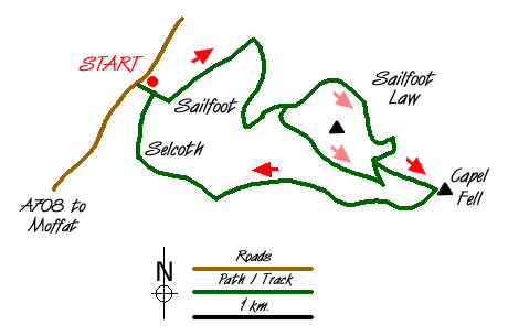 Route Map - Capel Fell via Sailfoot Law & Broken Back Hill Walk