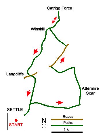 Route Map - Attermire Scar, Catrigg Force & Langcliffe Walk