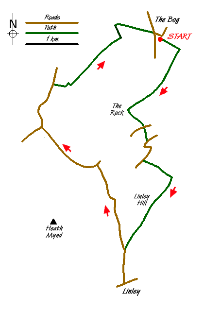 Route Map - Linley Hill and Linley from The Bog Walk