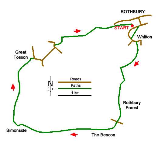 Route Map - Simonside Hills & Rothbury Walk