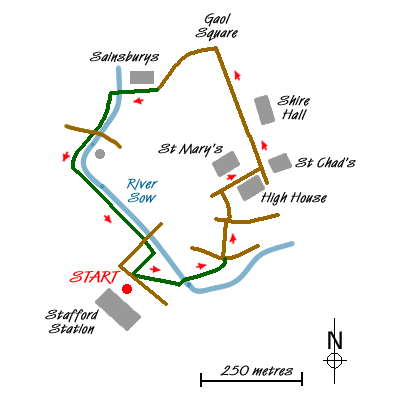 Route Map - Stafford - a town centre stroll Walk
