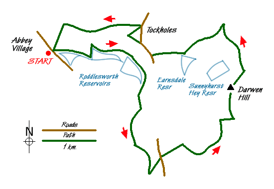 Route Map - Darwen's Jubilee Tower from Abbey Village Walk