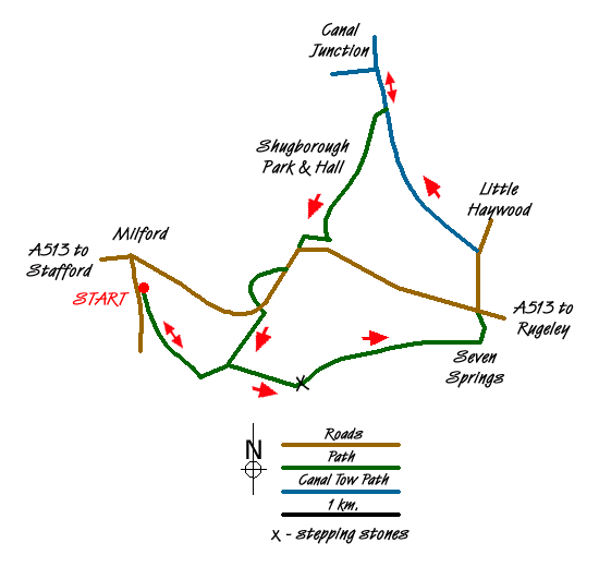 Route Map - Milford, Seven Springs, Little Haywood & Shugborough Walk
