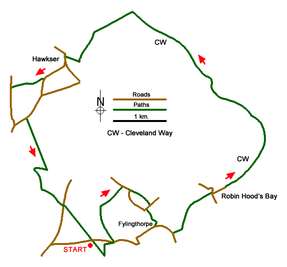 Route Map - Robin Hood's Bay & Hawkser from Fylingthorpe Walk
