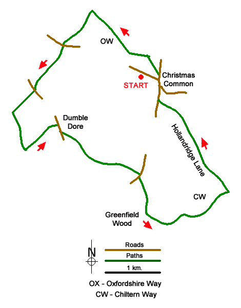 Route Map - Christmas Common & Greenfield circular Walk