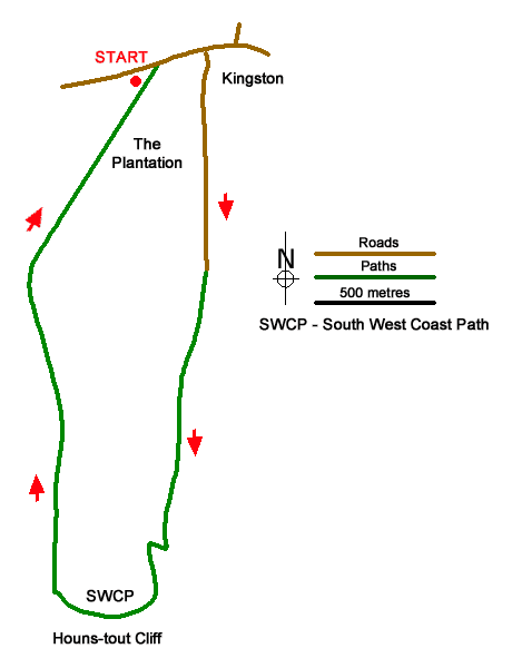 Route Map - Houns-tout Cliff from Kingston Walk