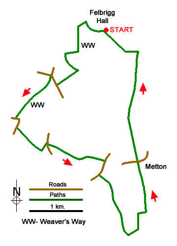 Route Map - Metton & Felbrigg Hall Walk