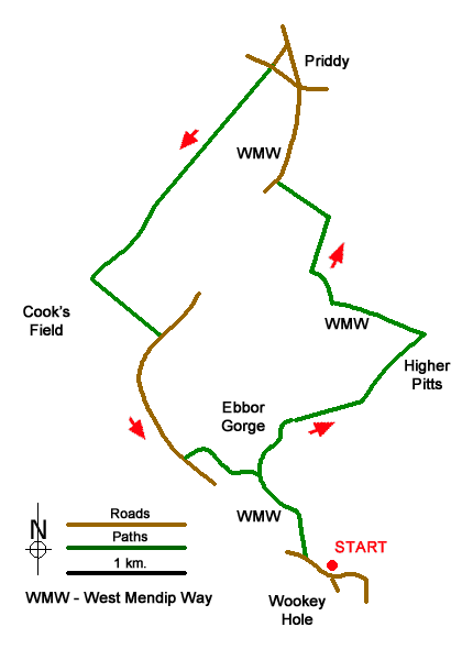 Route Map - Ebbor Gorge & Priddy from Wookey Hole Walk