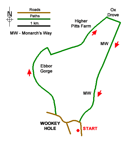 Route Map - Ebbor Gorge from Wookey Hole Walk