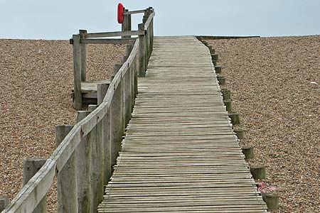 Boardwalks provide easy way over shingle bank, Chesil Beach