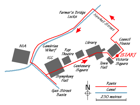Route Map - Farmer's Bridge Locks & Centenary Sq, Birmingham Walk