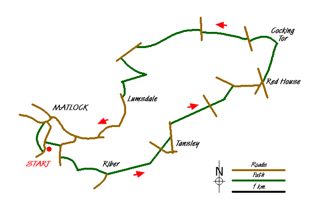 Route Map - Cocking Tor from near Matlock Walk