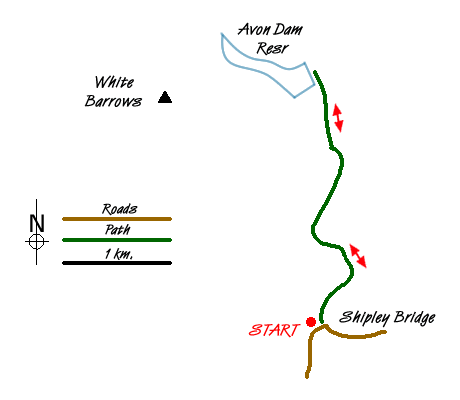 Route Map - The Avon Dam Reservoir from Shipley Bridge Walk