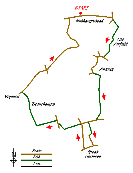 Route Map - Hertfordshire Way from Nuthampstead to Great Hormead Walk