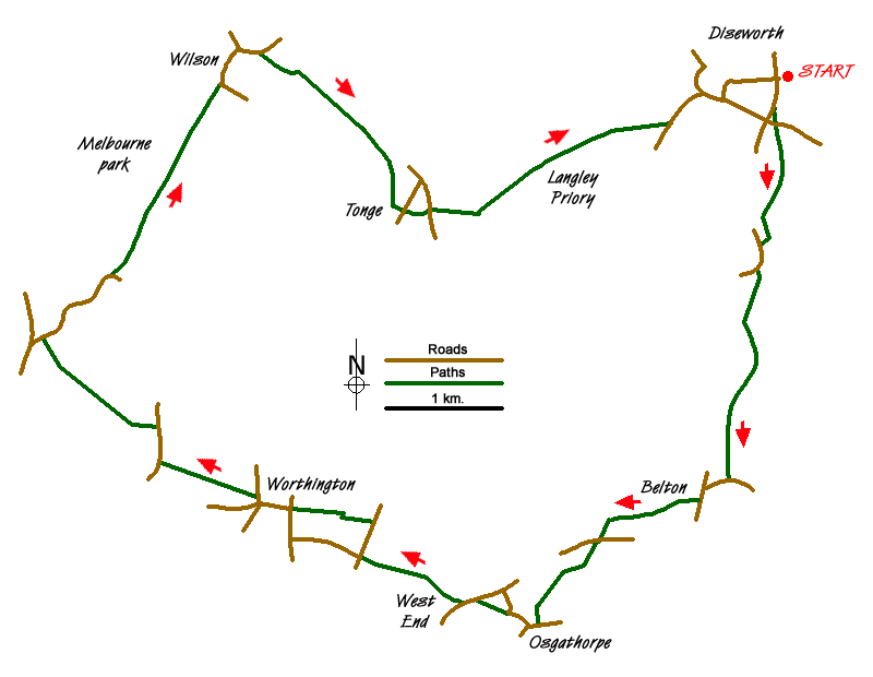 Route Map - Belton, Osgathorpe, Worthington & Wilson Walk