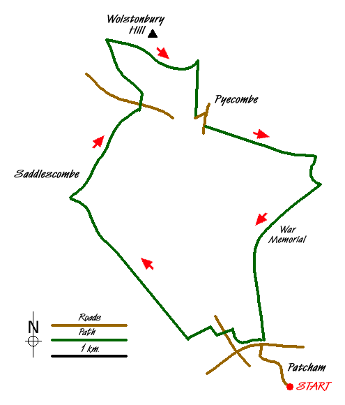 Route Map - Wolstonbury Hill and Pyecombe from Patcham Walk