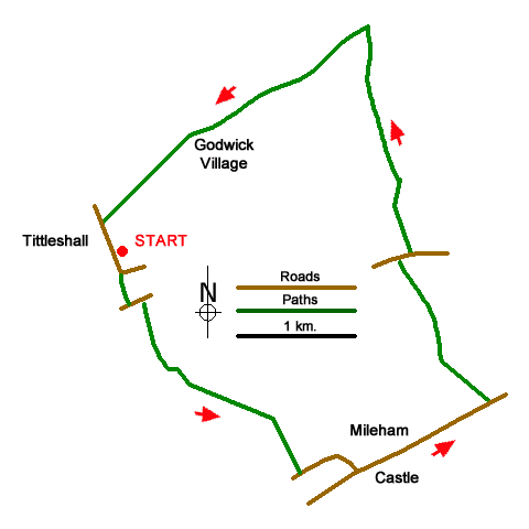 Route Map - Tittleshall, Mileham & Godwick Walk