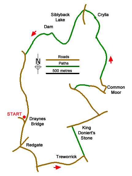 Route Map - Draynes Bridge & Siblyback Lake Walk