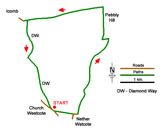 Route Map - Church Westcote & Icomb Circular Walk