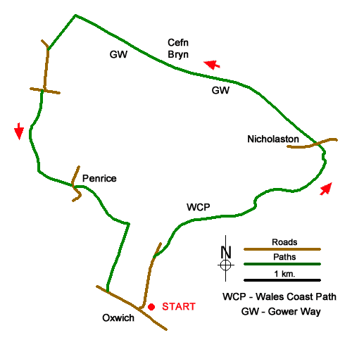 Route Map - Cefn Bryn & Penrice Walk