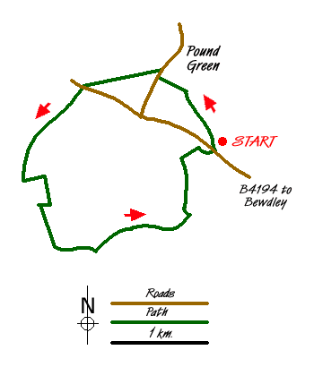 Route Map - Pound Green and Dowles Brook from Hawkbatch Walk