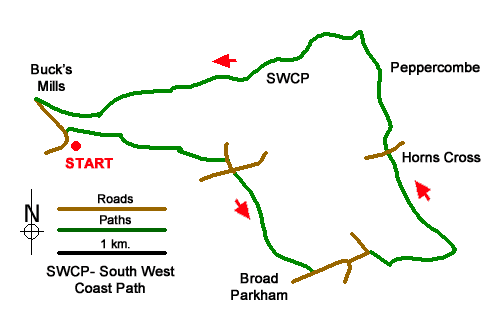 Route Map - Buck's Mill & Peppercombe Walk