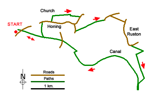 Route Map - Honing & East Ruston Circular Walk