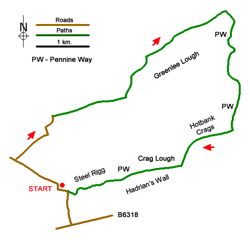 Route Map - Greenlee Lough and Steel Rigg Walk
