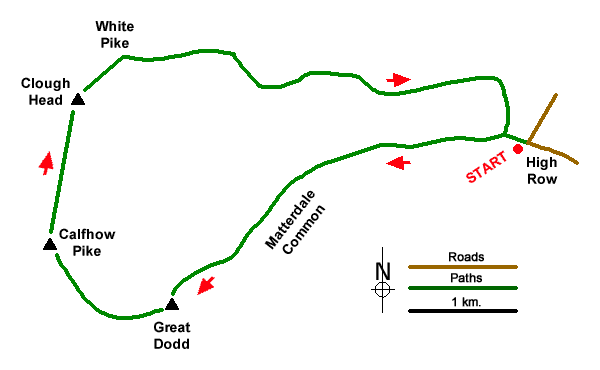 Route Map - Clough Head via Great Dodd from near Dockray Walk