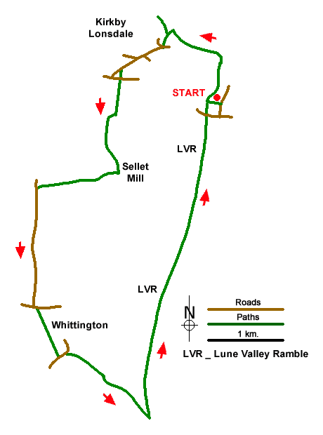 Route Map - Lune Valley from Kirkby Lonsdale Walk