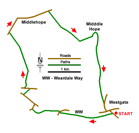 Route Map - Weardale Circular from Westgate Walk