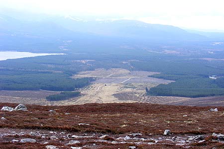 The Glenmore Forest track far below seen from Creagan Gorm