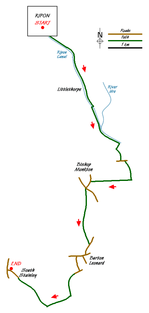 Route Map - Ripon Rowel Walk Leg 1 - Ripon to South Stainley Walk