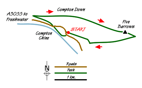 Route Map - Compton Down and Five Barrows from Compton Chine Walk