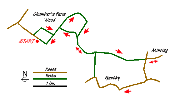 Route Map - Chambers Farm Wood to Minting (return via Gautby) Walk