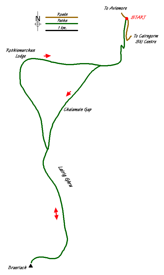 Route Map - Braeriach via the Chalamain Gap Walk