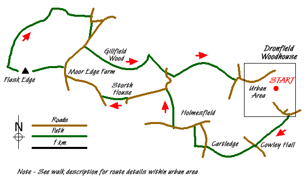 Route Map - Flask Edge from Dronfield Woodhouse Walk