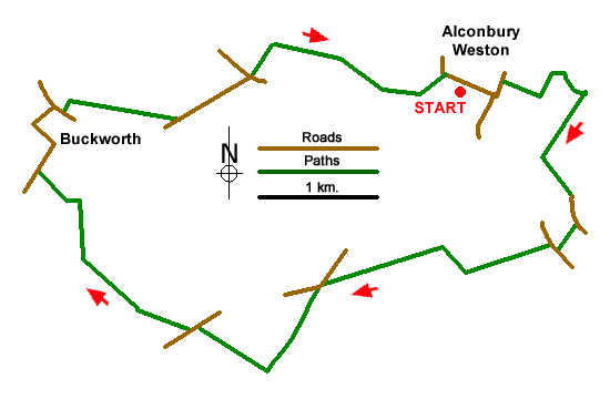 Route Map - Alconbury Weston & Buckworth Circular Walk