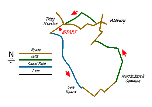 Route Map - Cow Roast and Aldbury from Tring Station Walk