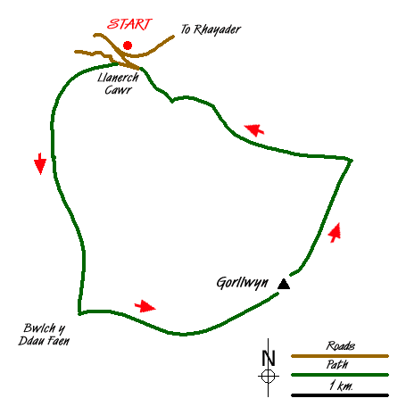 Route Map - Gorllwyn circuit, Elan Valley Walk