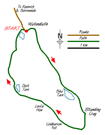 Route Map - Standing Crag & Dock Tarn from Watendlath Walk