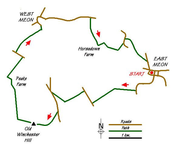 Route Map - East Meon to Old Winchester Hill Walk