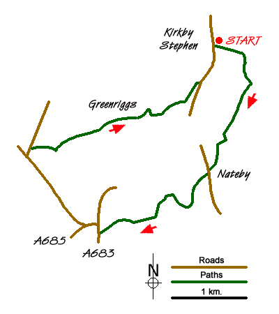 Route Map - Nateby & Waitby Common from Kirkby Stephen
 Walk
