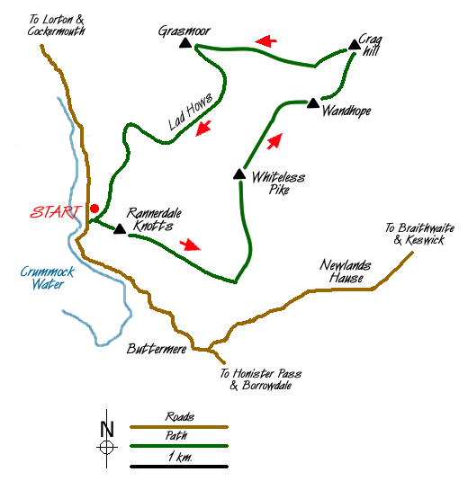 Route Map - Grasmoor and Rannerdale Knotts Walk