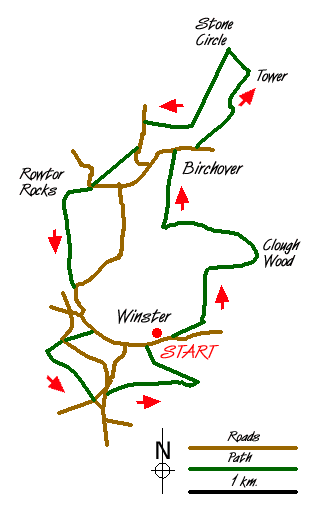 Route Map - Stanton Moor & The Nine Ladies Stones from Winster Walk