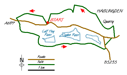 Route Map - Calf Hey, Ogden & Holden Wood Reservoirs Walk