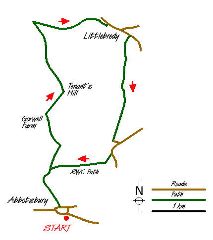 Route Map - Littlebredy from Abbotsbury Walk